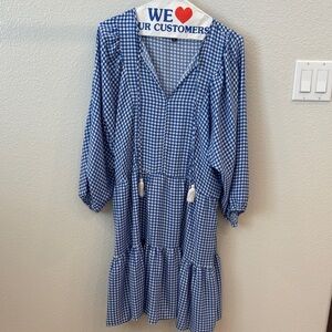 Bobeau Blue and White Checkered Top